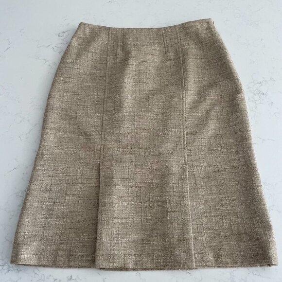 Planet Pleated Poly Cotton Blend Lined Midi Skirt in Tan Cream Sage Green Sz 8 - Picture 4 of 14